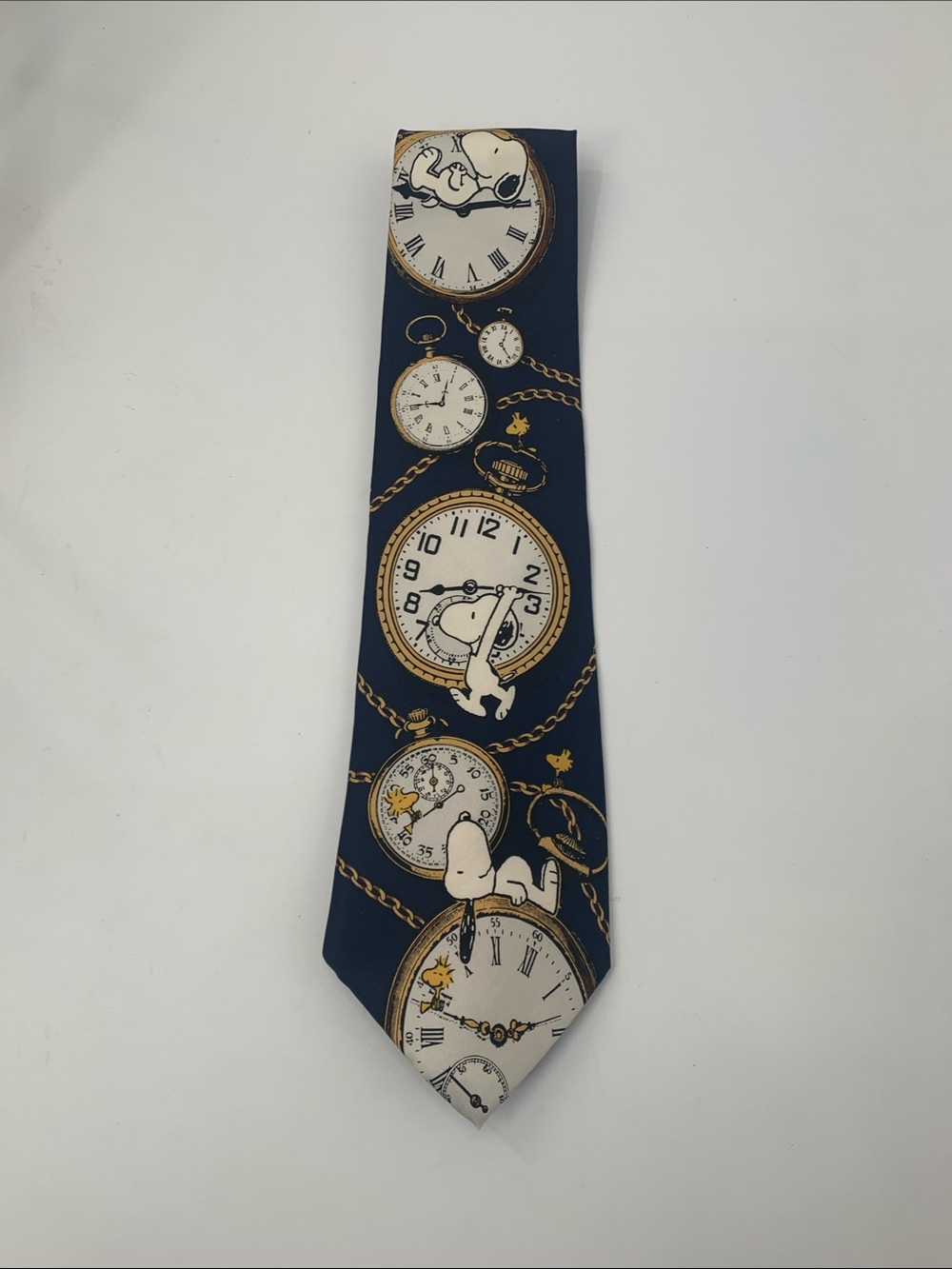 Vintage 1965 Peanuts Snoopy Neck Tie Pocket Watch Woodstock 100% Silk